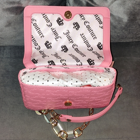 NWT JUICY COUTURE BLING BLING FLAP PINK LEMONADE MONOGRAM EMBOSSED CROSSBODY BAG - Picture 7 of 15